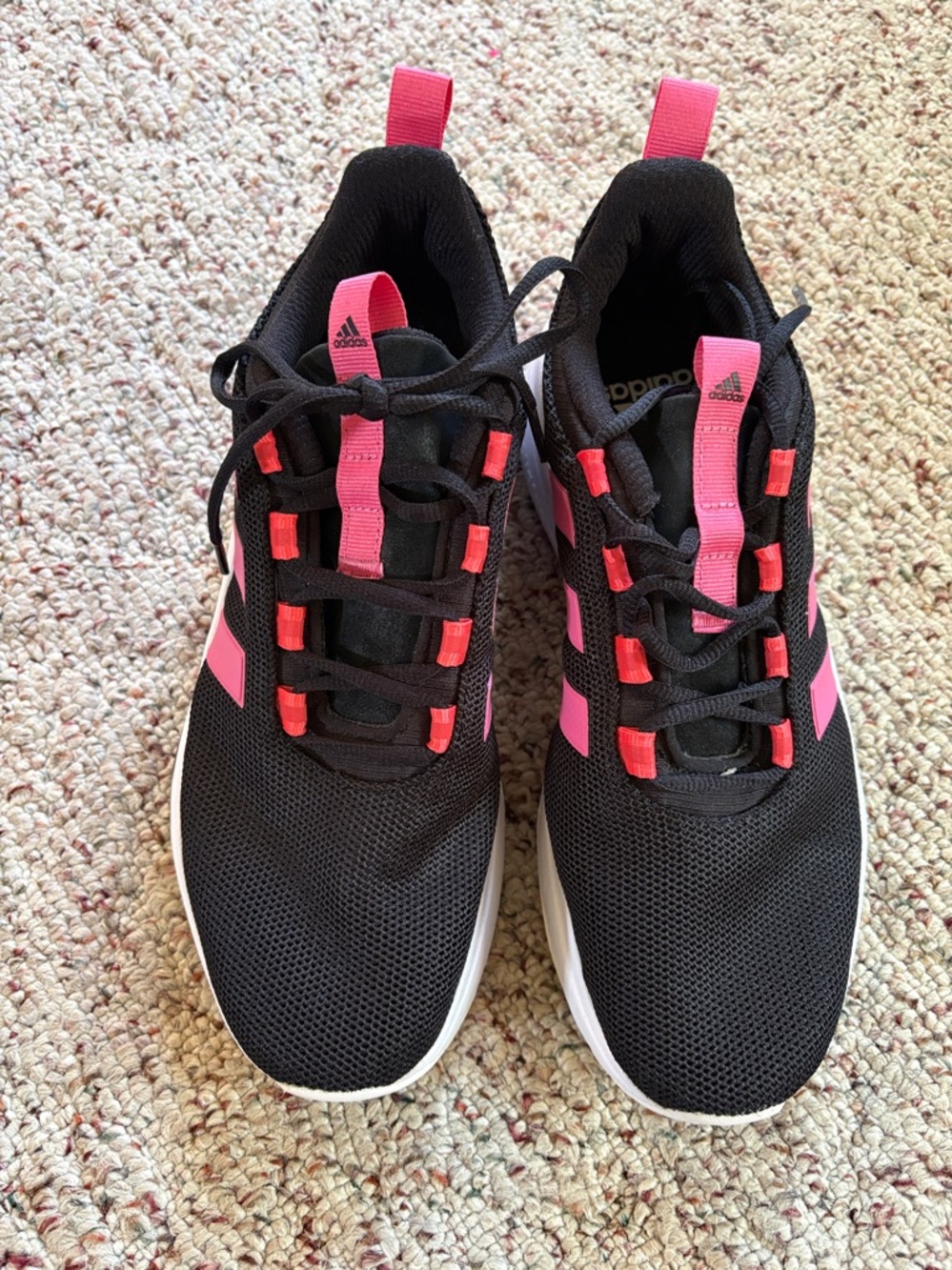 adidas Black Sneakers with Pink Stripes and Coral Heel - Picture 2 of 4